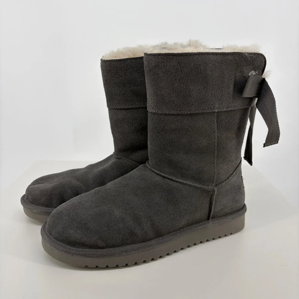 Koolaburra by UGG Victoria Boot Suede Bow Back Grey Winter Cozy Women 9